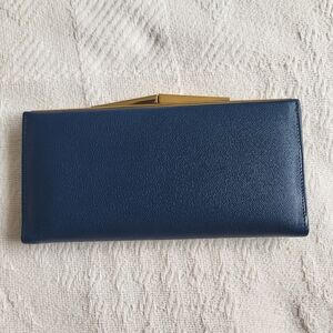 Renwick Navy Pebbled Leather Long Vintage Wallet